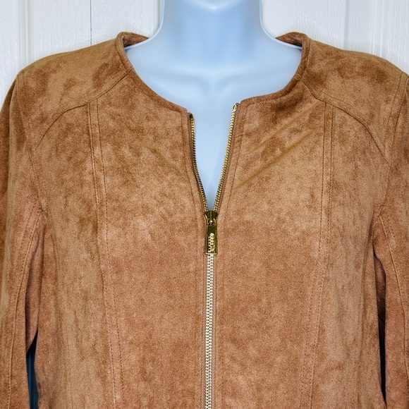 Ivanka Trump Faux Suede Women's Jacket Tan With Gold Hardware Size P (Small) - Picture 2 of 13